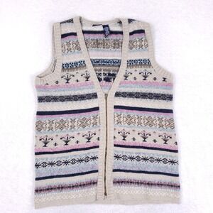 Lizsport‎ Vintage Sweater Vest Womens M Full Zip Knit Fair Isle Boho Made USA